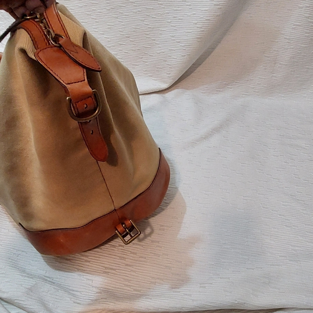 Polo by Ralph Lauren Beige Canvas Duffle with Brown Leather Trim - Picture 6 of 13